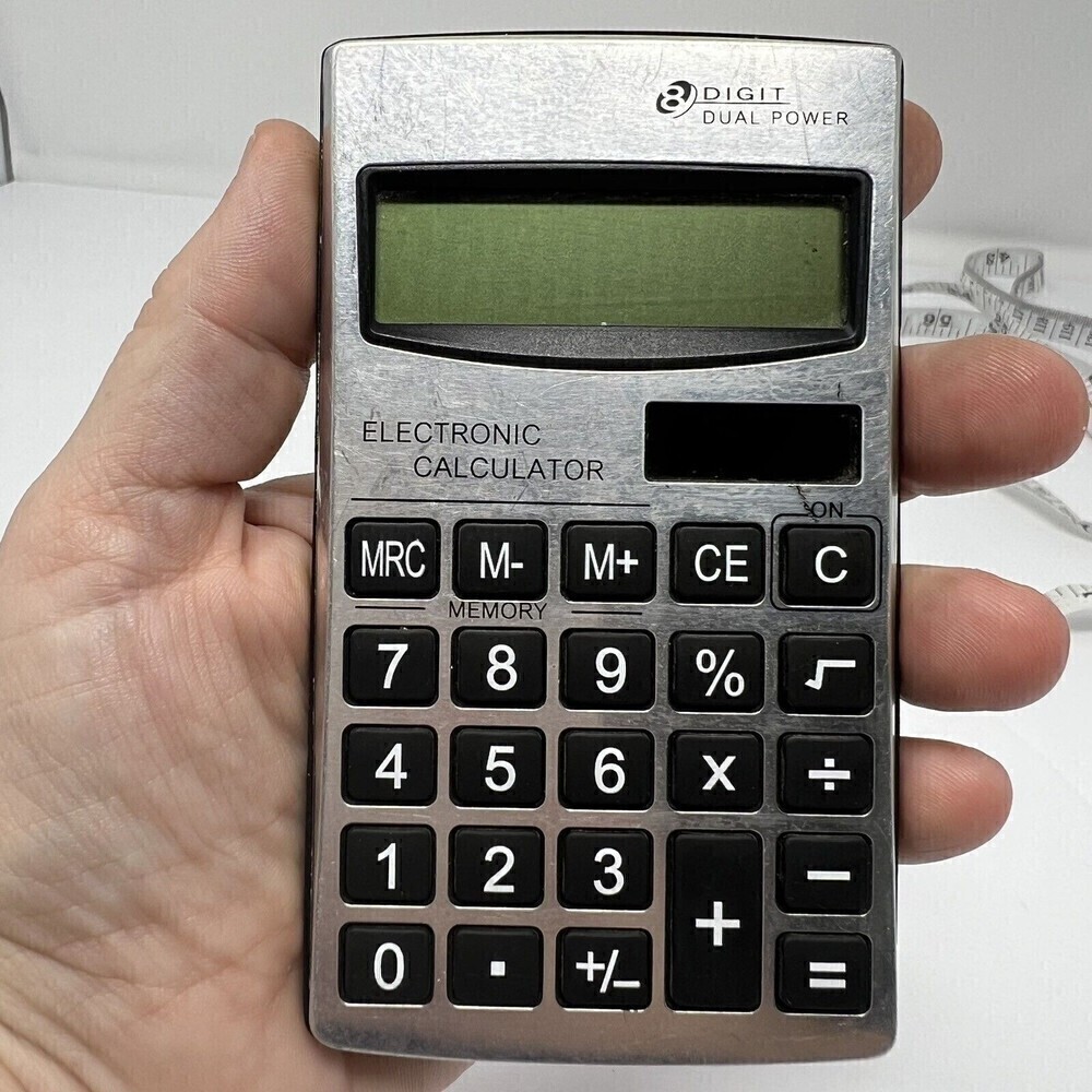 Pocket Calculator 8 Digit Electronic Solar/ Battery, silver+black abt. 4 x 2 1/2